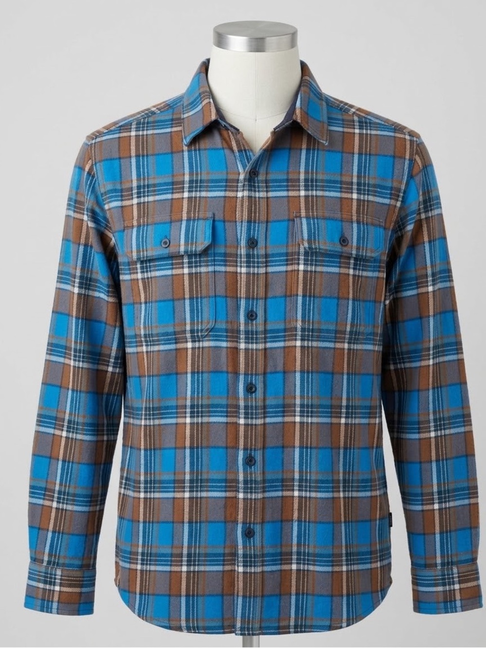 The North Face Arroyo Flannel Shirt Men's Large Blue Brown Plaid Long Sleeve